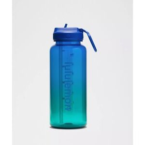 Lululemon Back to Life Clear Bottle 32oz Straw Lid Blue Teal Gradient NWT
